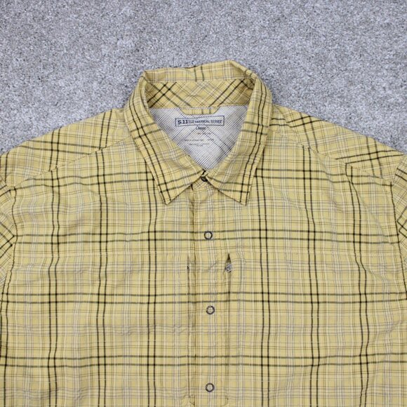 5.11 Tactical Covert Shirt Mens Large Yellow Short Sleeve Button Up Zip Pocket - Picture 5 of 14